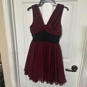 Burgundy and Black Sheer Fit and Flare Dress zippered back Small NWT